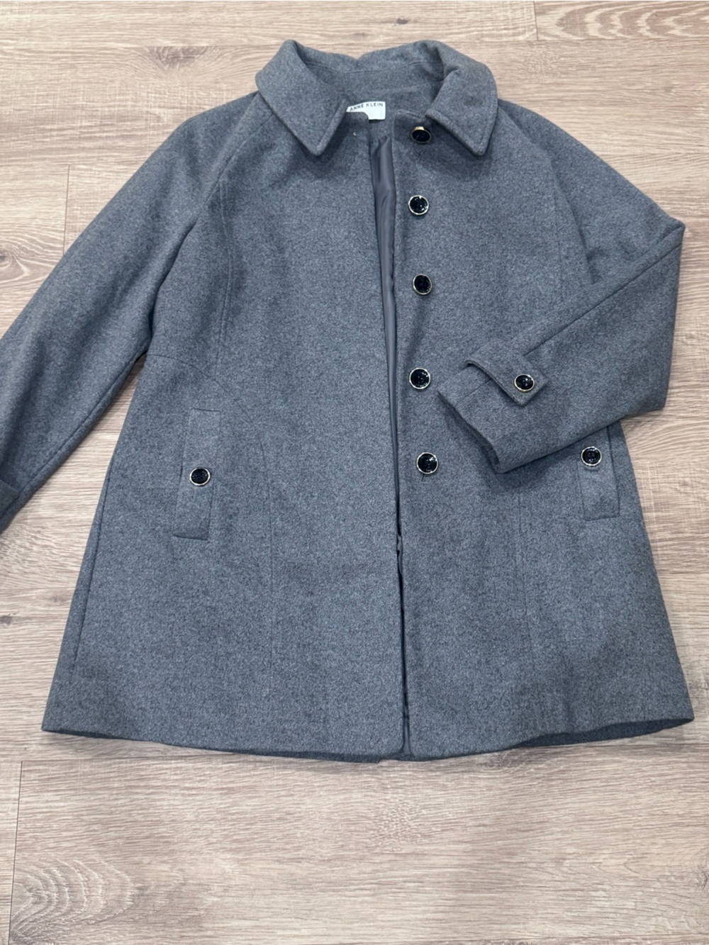 Anne Klein Wool Blend Gray Single Breasted Pea Coat Jacket Size L